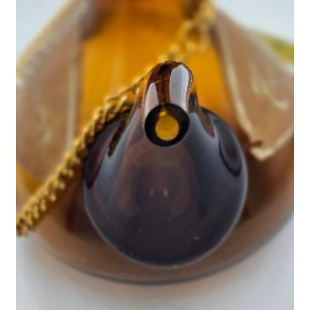 Vintage Tintorro Amber Glass Porron Decanter with Wood Stopper and Chain Handle